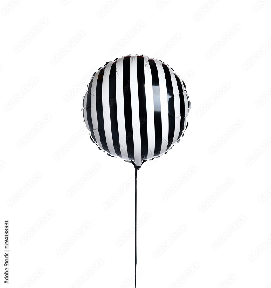 Single black and white stripes candy balloon object for birthday party isolated on a white Single black and white stripes candy balloon object for birthday party isolated on a white
