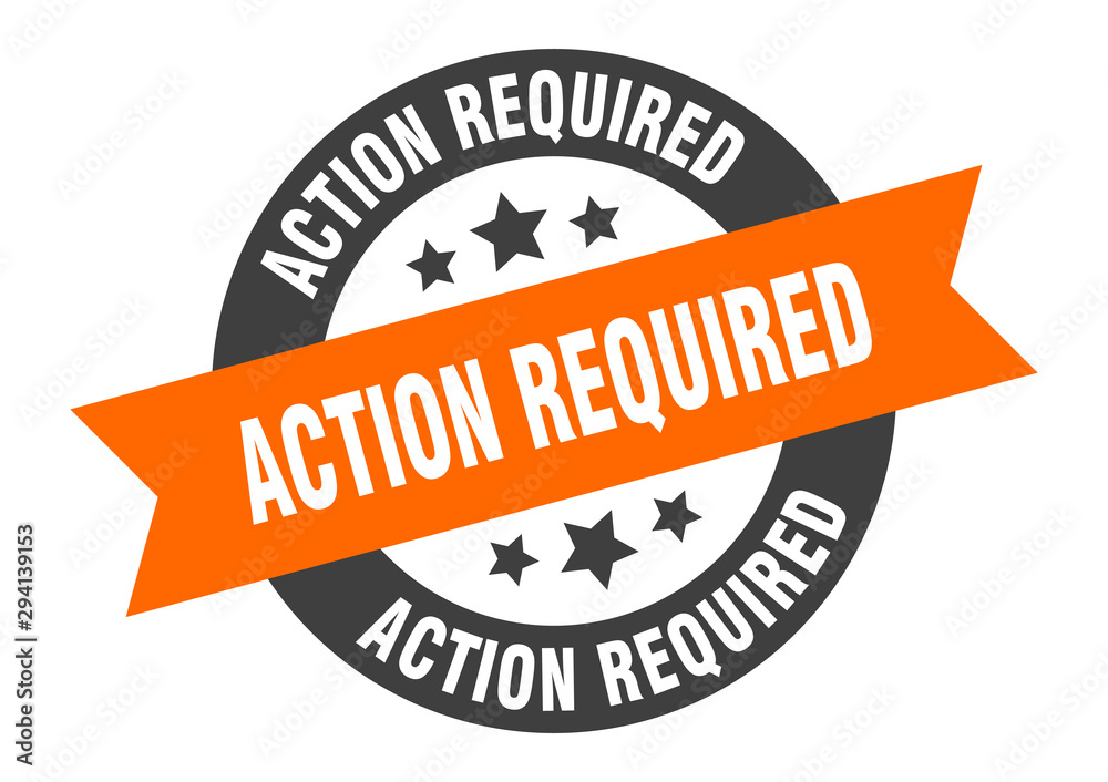 Fototapeta premium action required sign. action required orange-black round ribbon sticker