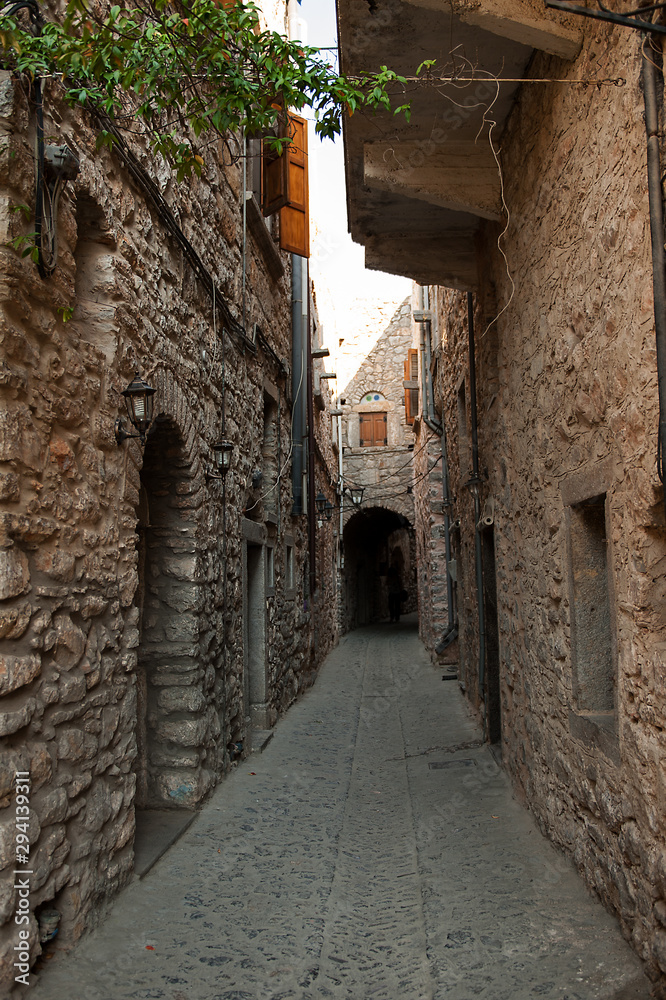 narrow street in old town of chios island