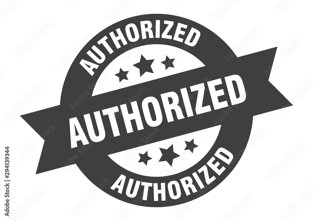 authorized sign. authorized black round ribbon sticker