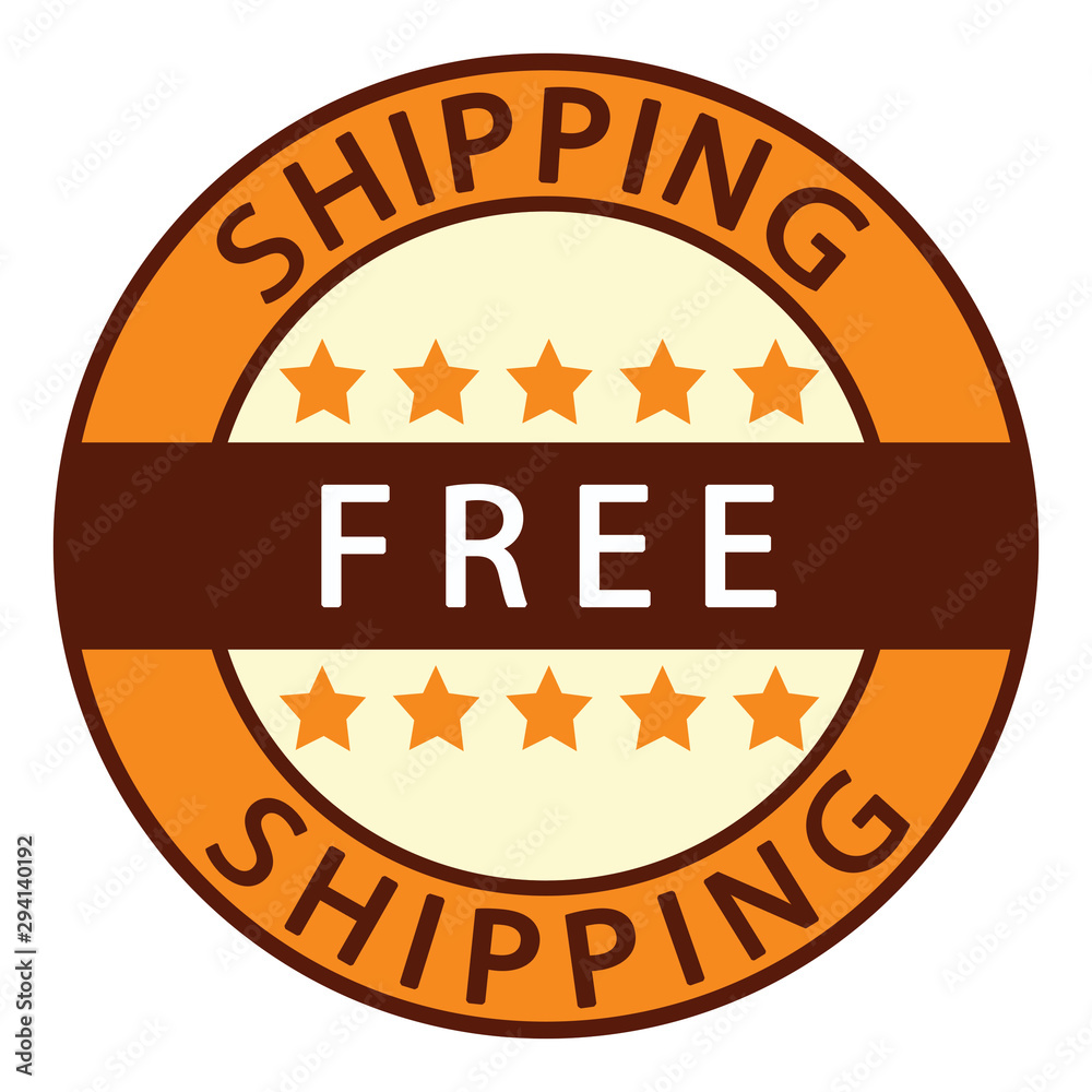 Free shipping. Orange free shipping label icon.