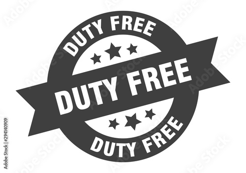 duty free sign. duty free black round ribbon sticker
