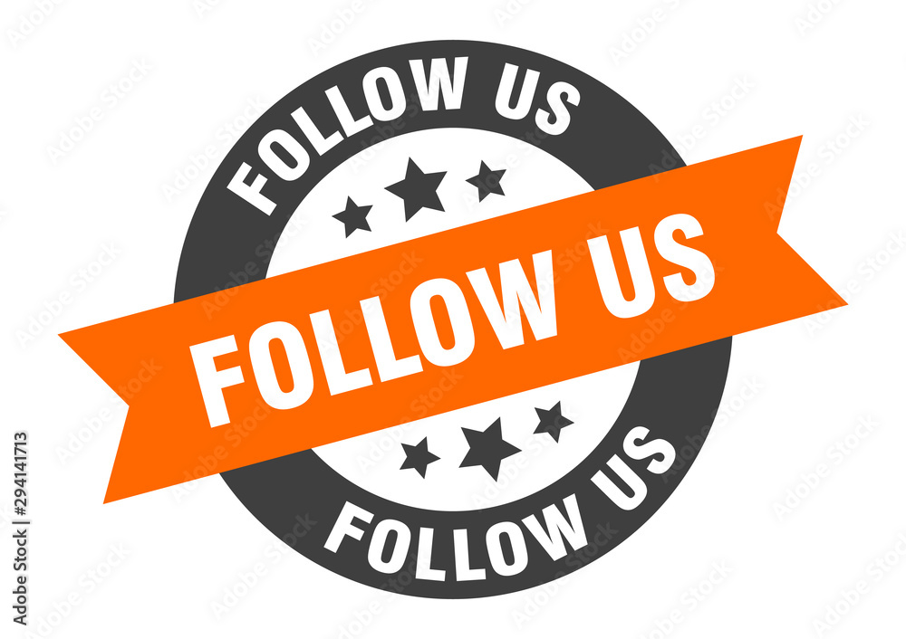 Fototapeta premium follow us sign. follow us orange-black round ribbon sticker