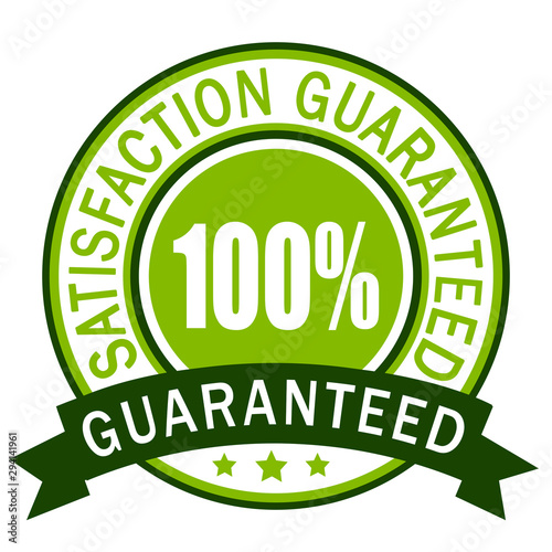 100% Guaranteed. Satisfaction guaranteed badge label. Green icon. photo