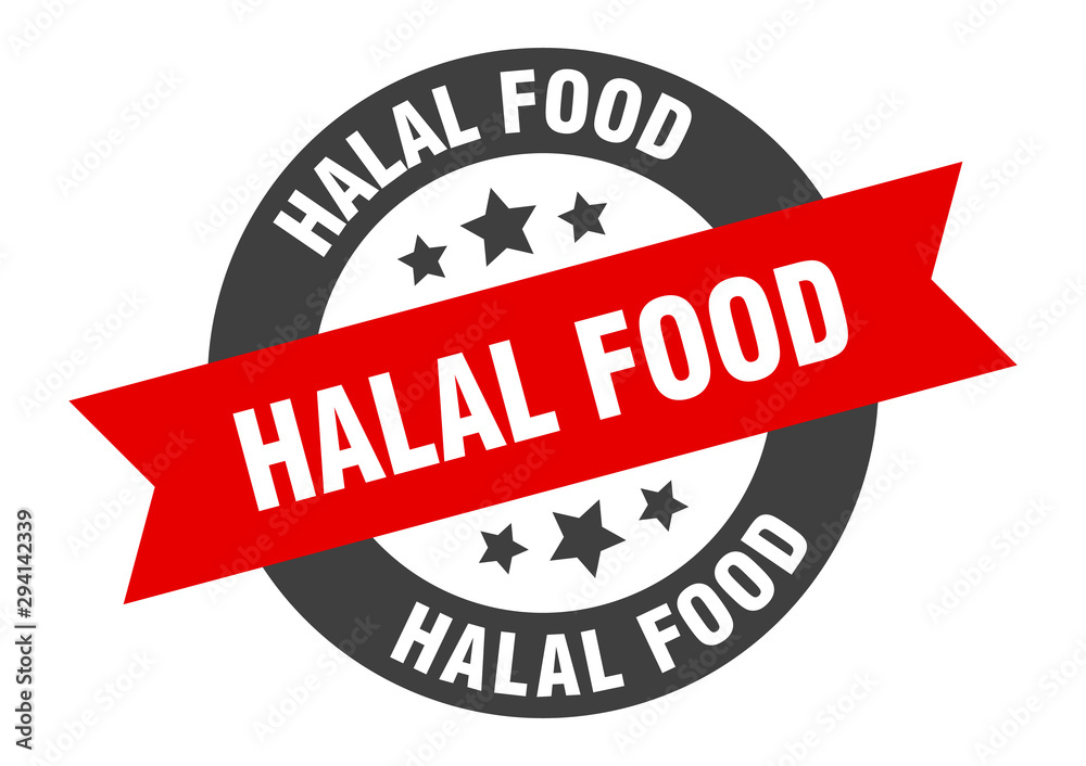 Obraz premium halal food sign. halal food black-red round ribbon sticker