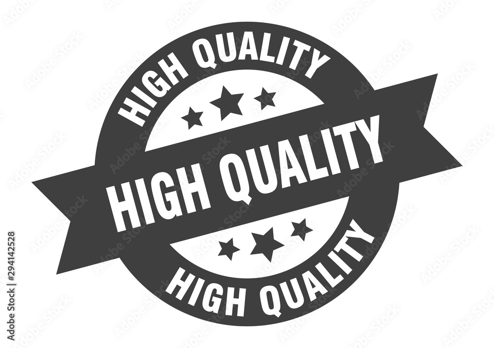 high quality sign. high quality black round ribbon sticker high quality sign. high quality black round ribbon sticker