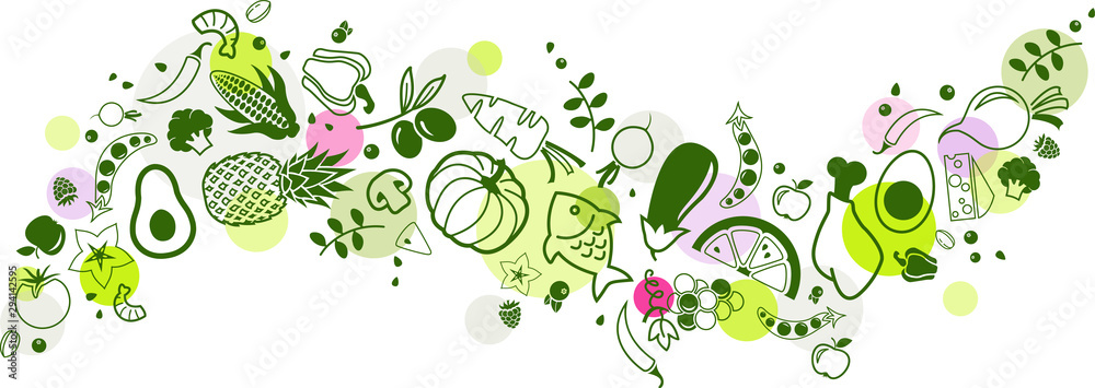 food banner green - healthy & colourful - vector illustration - obrazy, fototapety, plakaty 