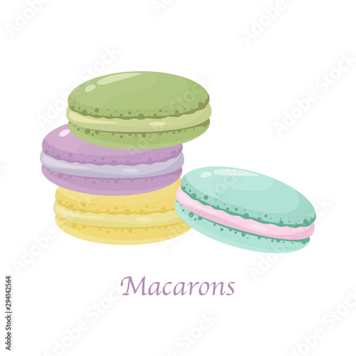 Sweet macarons dessert. French dessert macaroons in cartoon style. Vector illustration.