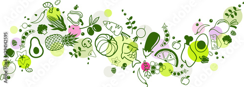 food banner green - healthy & colourful - vector illustration