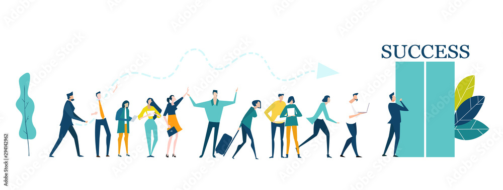 Business people queueing for the better job. Finding new opportunity, competing, improving and care growth concept illustration - obrazy, fototapety, plakaty 
