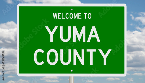 A 3d rendering of a green highway sign for Yuma County Arizona photo