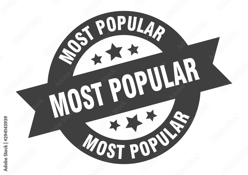 most popular sign. most popular black round ribbon sticker