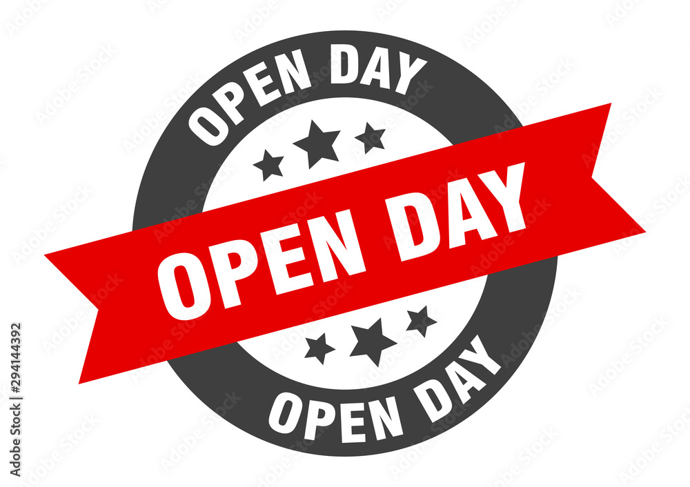 Fototapeta premium open day sign. open day black-red round ribbon sticker