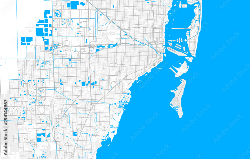 Rich detailed vector map of Coral Gables, Florida, United States of