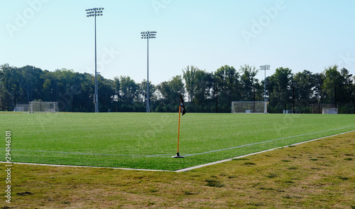 Corner Post on Green Soccer Field photo