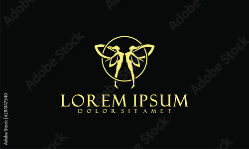 Twins fairy logo template with thin circle illustration in flat design monogram symbol