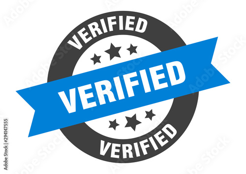 verified sign. verified blue-black round ribbon sticker