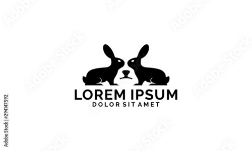 Twin rabbit and dog logo template with gestalt concept in flat design monogram illustration