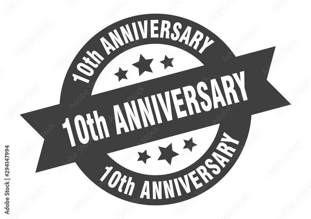 Obraz premium 10th anniversary sign. 10th anniversary black round ribbon sticker