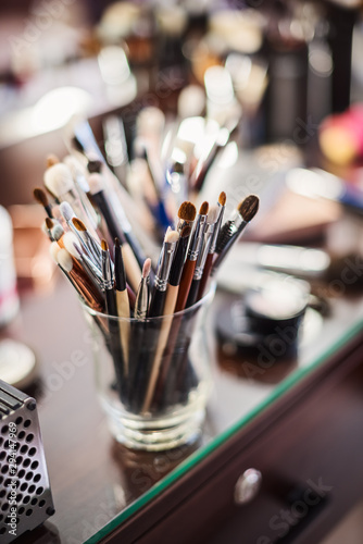 Make-up table, make-up brushes, cosmetics