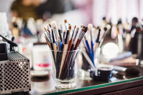 Make-up table, make-up brushes, cosmetics