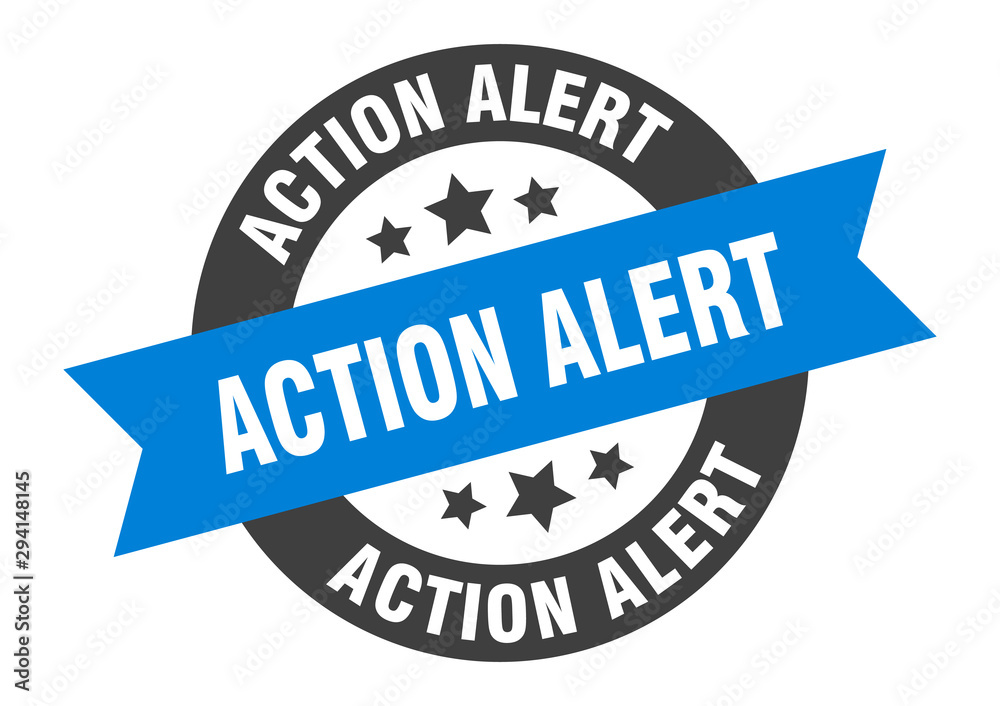 Fototapeta premium action alert sign. action alert blue-black round ribbon sticker