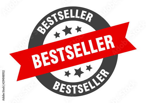 bestseller sign. bestseller black-red round ribbon sticker
