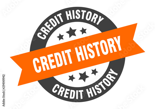 credit history sign. credit history orange-black round ribbon sticker