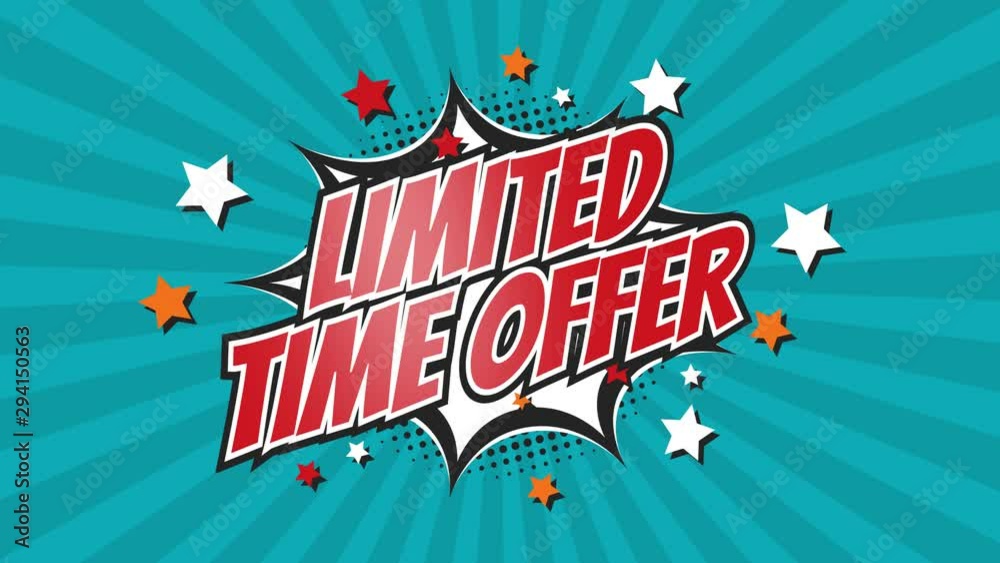 LIMITED TIME OFFER - Comic Pop Art text video 4K, chroma key version included. Vintage colorful cartoon animation with explosion of speech bubble message.