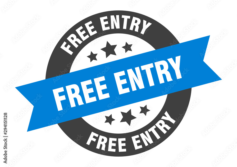 Fototapeta premium free entry sign. free entry blue-black round ribbon sticker