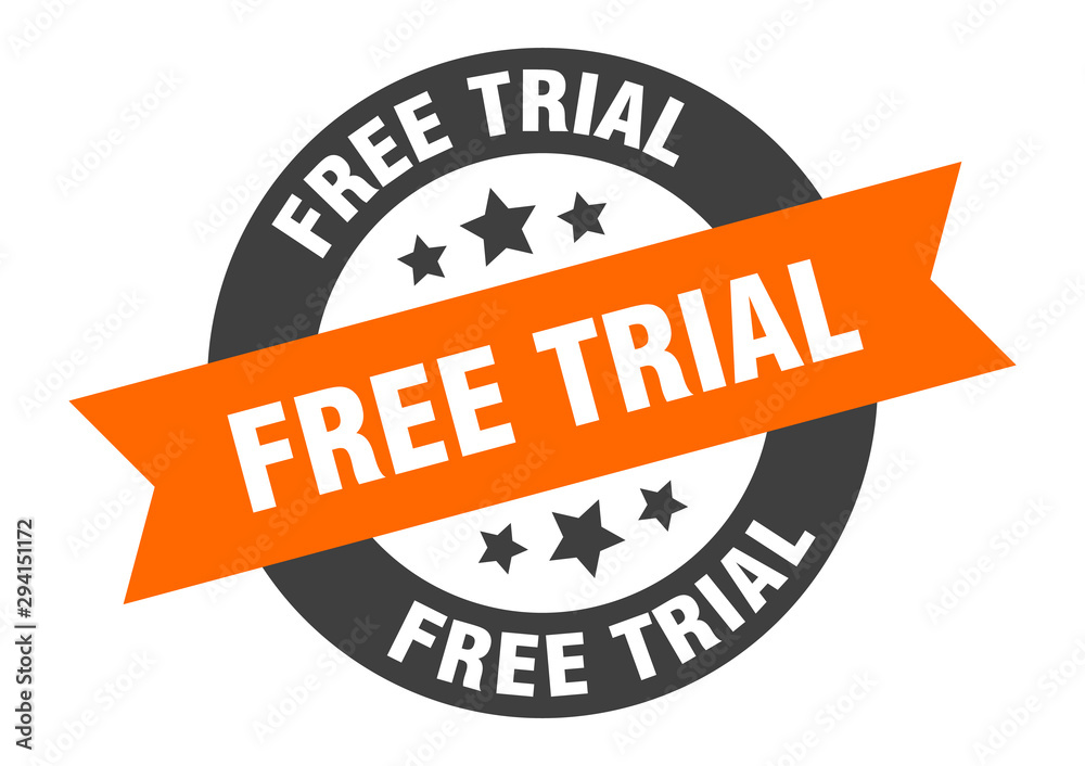 Obraz premium free trial sign. free trial orange-black round ribbon sticker
