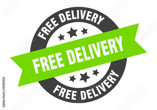 free delivery sign. free delivery black-green round ribbon sticker