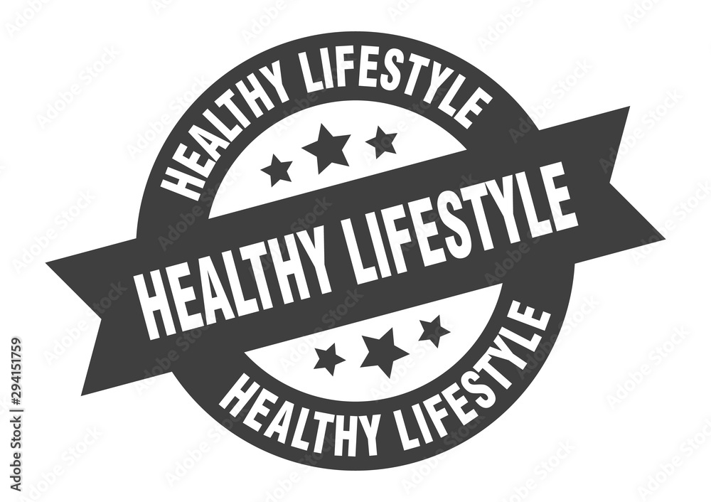 healthy lifestyle sign. healthy lifestyle black round ribbon sticker