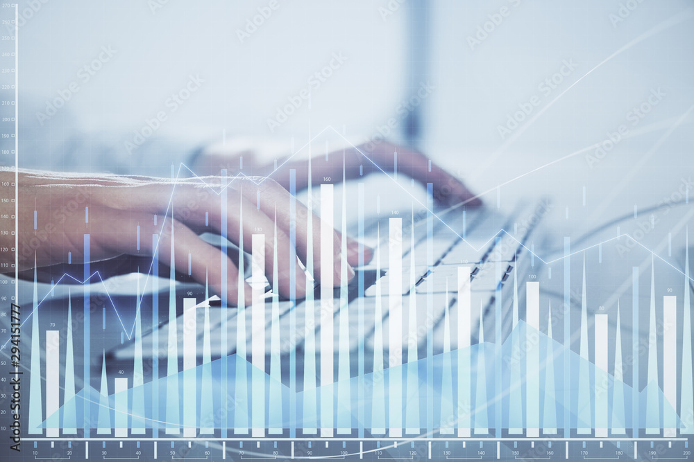 Forex graph with businessman working on computer in office on background. Concept of hardworking. Closeup. Multi exposure. Forex graph with businessman working on computer in office on background. Concept of hardworking. Closeup. Multi exposure.