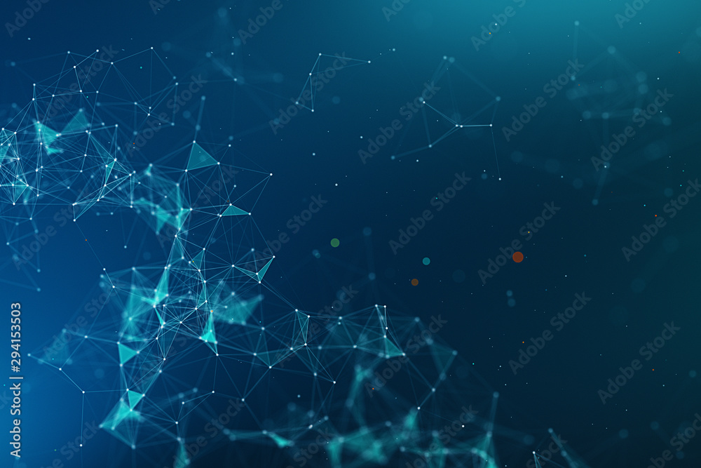 abstract 3d rendering technology plexus blue dynamic digital surface on blue and green gradient background, geometrical shape with blue lines particles futuristic background abstract 3d rendering technology plexus blue dynamic digital surface on blue and green gradient background, geometrical shape with blue lines particles futuristic background