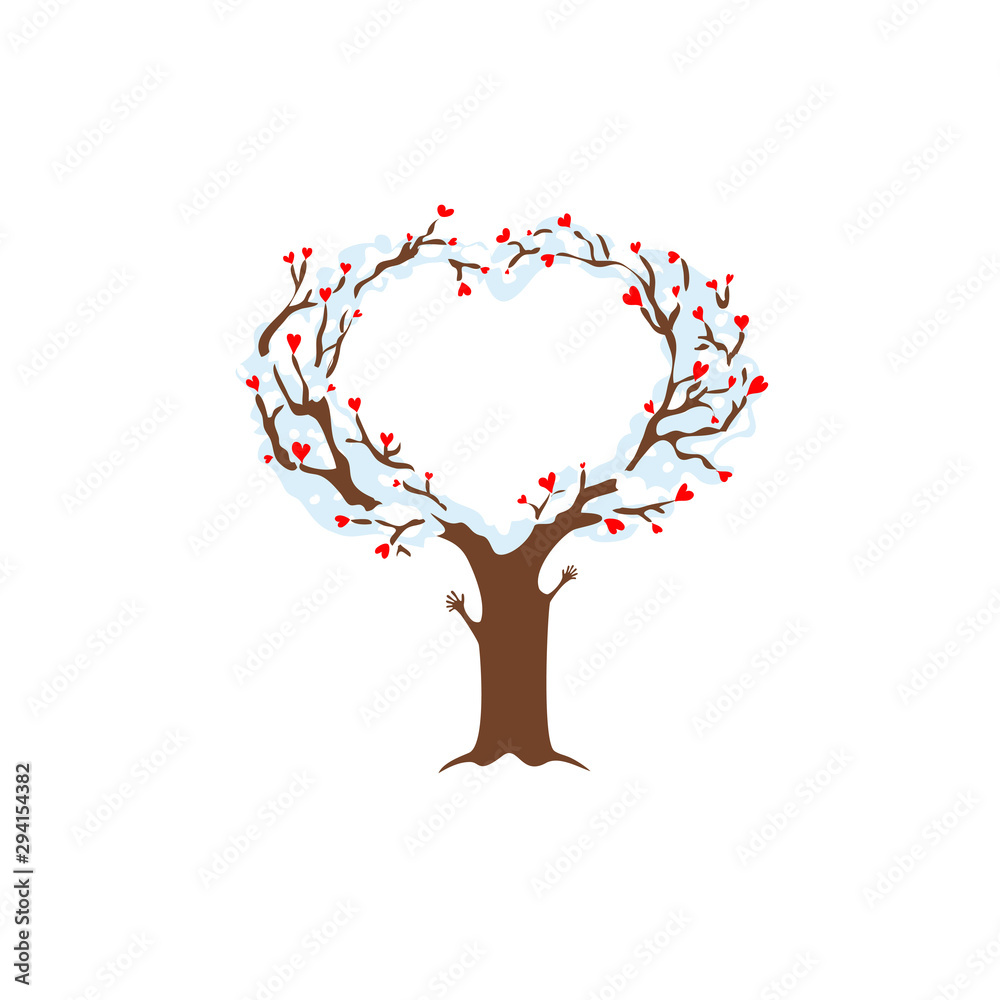 Valentine`s Day love-tree - hand drawn illustration. Love tree with heart leaves - Vector