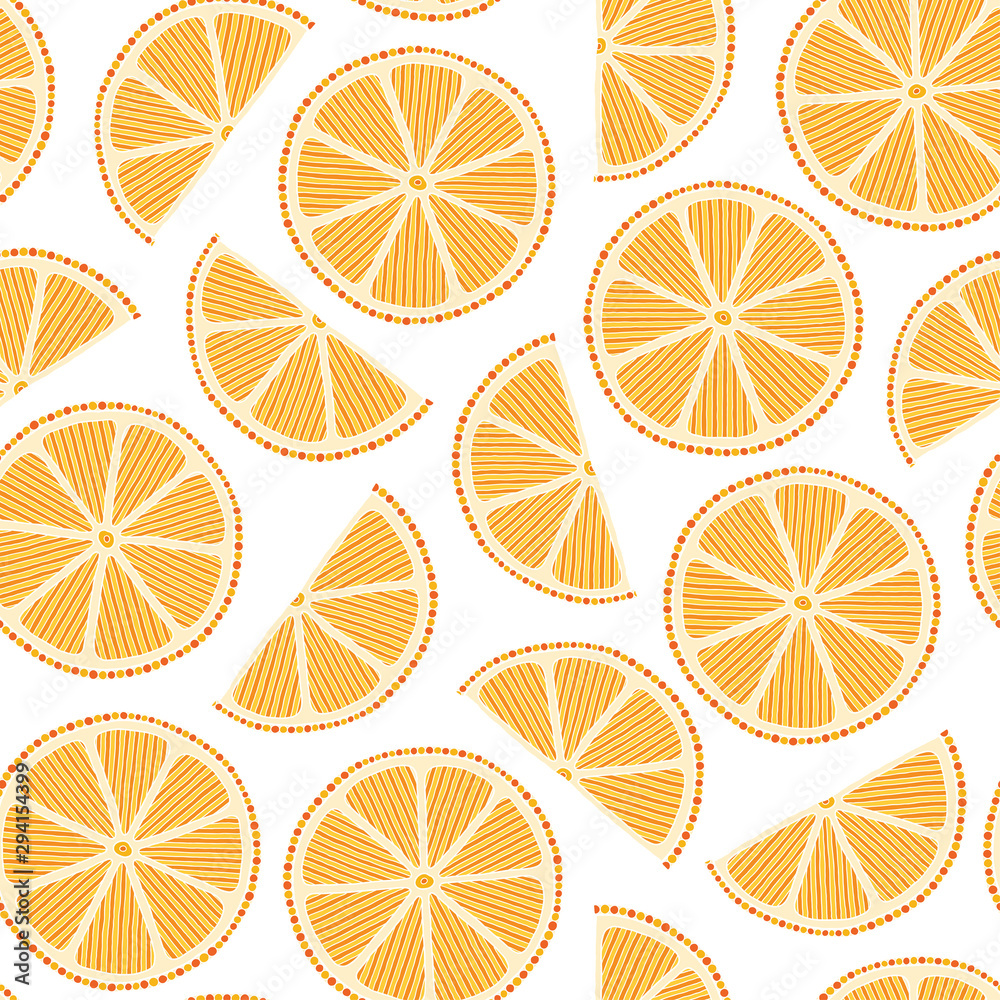 Oranges slices on a white background seamless pattern.