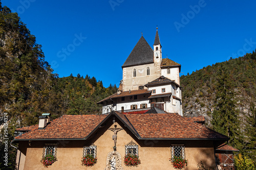 Santuario di San Romedio (1000-1918). Shrine dedicated to the hermit Saint Romedio from the 4th century, Sanzeno, Trento province, Trentino Alto Adige, Italy, Europe photo