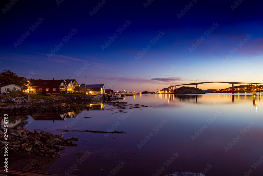 Blue hour in Brønnøysund harbor in Nordland county