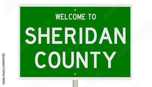 Rendering of a green 3d highway sign for Sheridan County photo