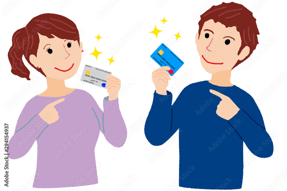 a woman and a man with credit cards クレジットカードを持った男女 a woman and a man with credit cards クレジットカードを持った男女