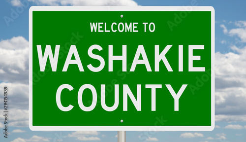 Rendering of a green 3d highway sign for Washakie County photo