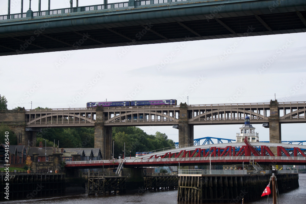 Train on bridge in Newcastle
