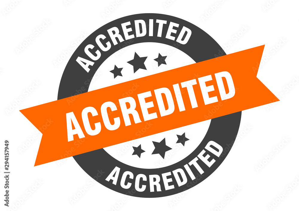 Fototapeta premium accredited sign. accredited orange-black round ribbon sticker