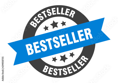 bestseller sign. bestseller blue-black round ribbon sticker