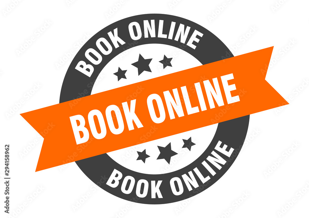Fototapeta premium book online sign. book online orange-black round ribbon sticker