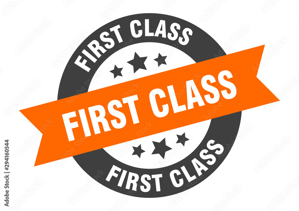 Fototapeta premium first class sign. first class orange-black round ribbon sticker