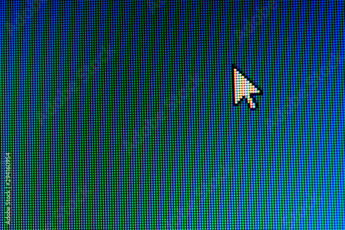 White Arrow Pointer on Computer Monitor Blue Screen