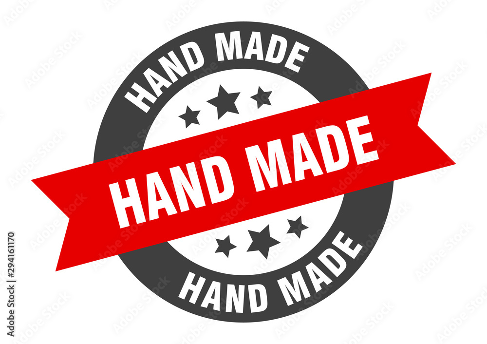 Obraz premium hand made sign. hand made black-red round ribbon sticker