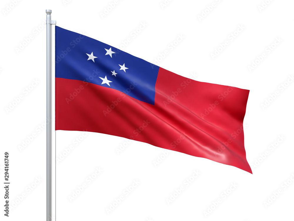 Samoa flag waving on white background, close up, isolated. 3D render Samoa flag waving on white background, close up, isolated. 3D render